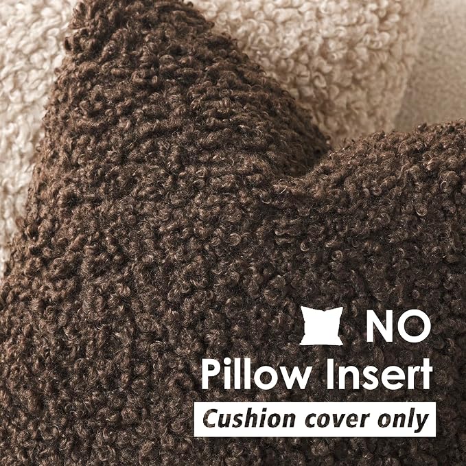 Foindtower Set of 2 Curly Teddy Wool Pillow Covers Decorative Boucle Textured Lumbar Throw Pillow Faux Fur Sherpa Pillowcases Sheepskin Fuzzy Cushion Case for Sofa Bedroom Car 12"x20" Dark Brown