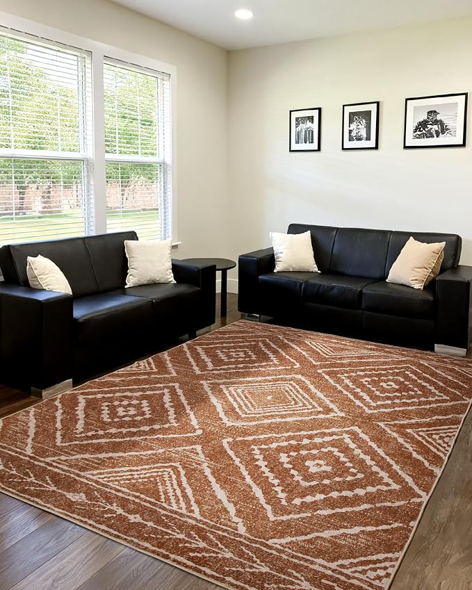 BESTSWEETIE Area Rug 6x9 Rug Machine Washable Non-Slip Low Pile Print Pattern Western Rug for Living Room Bedroom Entryway Tribal Series -Yellowbrown/Cream
