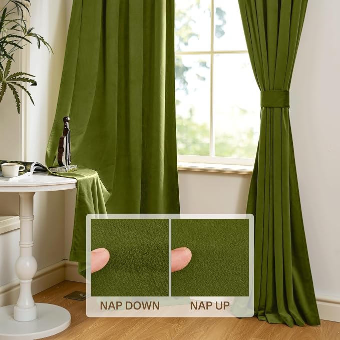 StangH Heavy Velvet Olive Green Privacy Curtains 108 inches, 2 Panels | Thermal Insulated & Noise Reducing Window Drapes, Privacy Protect, 300GSM Soft Velvet, Christmas Holiday Decor, Living Room