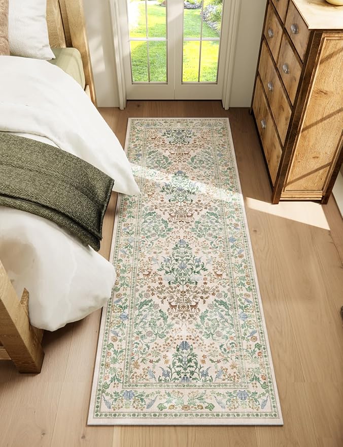 Runner Rug Washable Kitchen Runner: 2'x 6' Rug Runners for hallways Stain Resistant Non Slip Low Pile Soft Carpet Runners for Bedroom Hallway Entryway Indoor Beside Bathroom Living Room Farmhouse