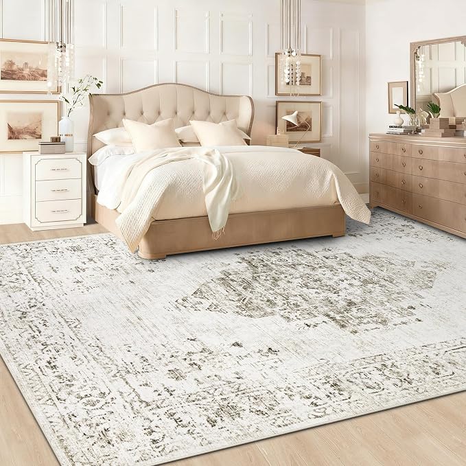 8x10 Area Rugs for Living Room: Washable Vintage Large Retro Rug Soft Non-Slip Indoor Low Pile Carpet for Bedroom Dining Room Office (Taupe, 8' x 10')