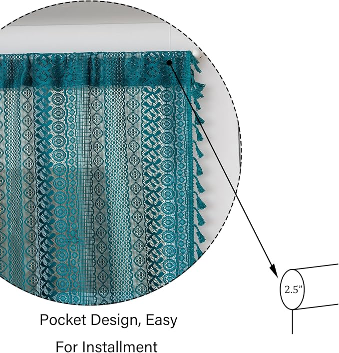 Sutuo Home French Door Curtains for Doorway Glass & Sidelights, Semi Sheer Door Window Curtains for Patio Vintage Chic French Country Tassels Privacy Drapes Rod Pocket 2 Panels 25" W x 40" L Teal