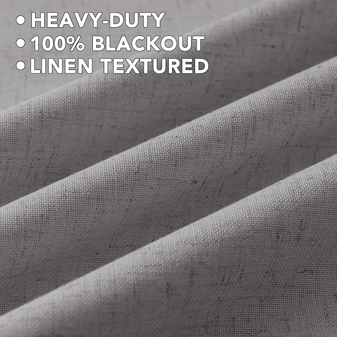 H.VERSAILTEX Linen Curtains 100% Blackout Curtains for Bedroom 120 inch Long Full Light Blocking Nature Linen Blended Window Curtains for Living Room Nickel Grommet (2 Panels, Heathered Dove)