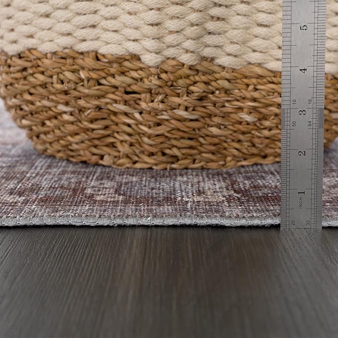 Bloom Rugs Washable 4' x 6' Rug - Brown/Dark Gray Traditional Area Rug for Living Room, Bedroom, Dining Room, and Kitchen - Exact Size: 4' x 6'