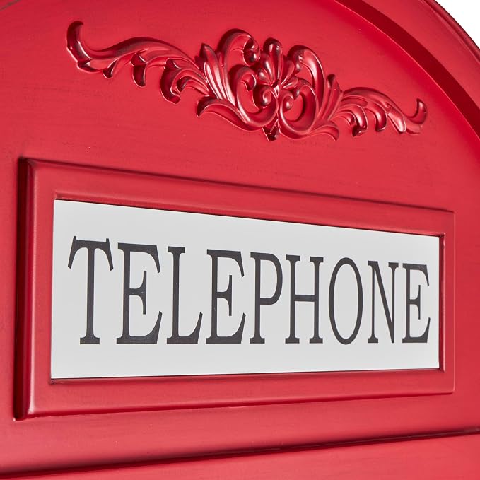 Deco 79 Wooden Telephone Standing Wine Rack Vintage London Booth 2 Shelf and 6 Bottle with Drawer Storage, 26" x 15" x 74", Red