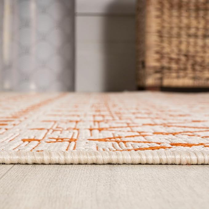 JONATHAN Y Moroccan Geometric Indoor Outdoor Area Rug 9X12 Cream/Orange, Ourika Textured Weave for Backyard, Patio, Porch, Easy-Cleaning, High Traffic, Pet-Friendly, Non-Shedding (SMB108O-9)