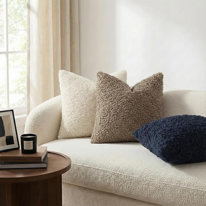decorUhome Pack of 2 Throw Pillow Covers 12x20 Inch, Faux Fur Decorative Sherpa Pillow Covers Fuzzy Accent Soft Sheepskin Fleece Pillow Cases for Couch Living Room Bed, Khaki