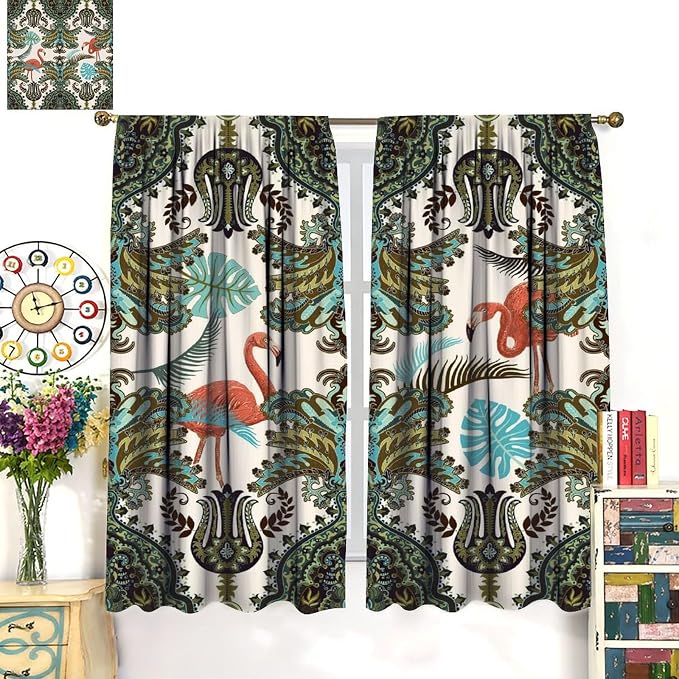 Bohemian Tropical Curtains, Natural Forest Botanical Boho Style, Bedroom Living Room Kitchen Blackout Rod Pocket Curtains52X84 Inch