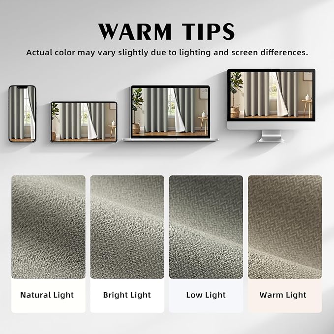 4 Panels 100% Blackout Linen-Textured Curtains, Thick Thermal Insulated Grommet Drapes with Subtle Herringbone Weave, Luxury Decor for Bedroom/Living Room, 54 x 95 Inches, Grey