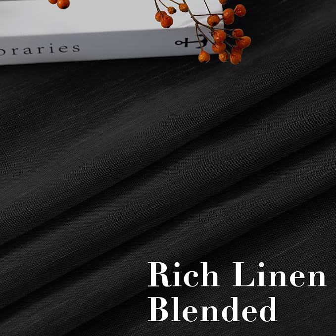 H.VERSAILTEX Linen Curtains Natural Blended Curtain Panels for Living Room/Light Reducing Linen Semi Sheer Curtains 72 inch Length 2 Panels Set Nickel Grommet Window Panels, 52" x 72", Black
