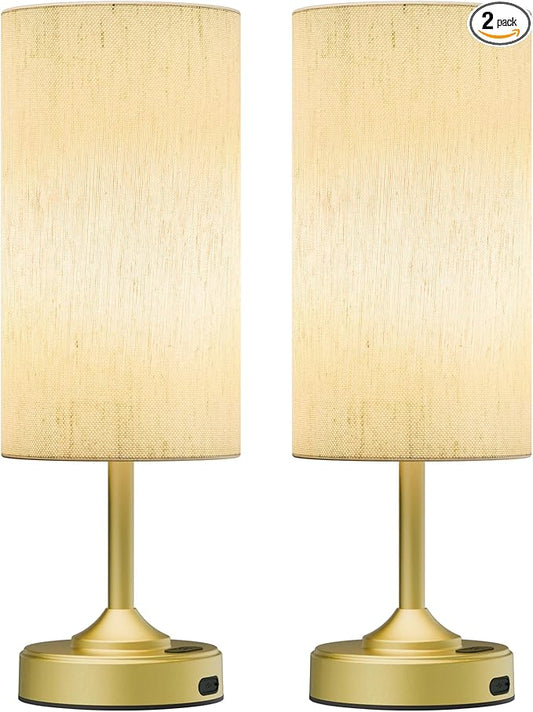 Cordless Lamp, 2-Pack, Dimmable, Ambient Light, 2700K, Timer, Touch Control, Portable, LED, Battery Operated, Rechargeable, Wireless, Desk Lamp, Kitchen Lamp, Fabric Shade, for Bedroom, Living Room