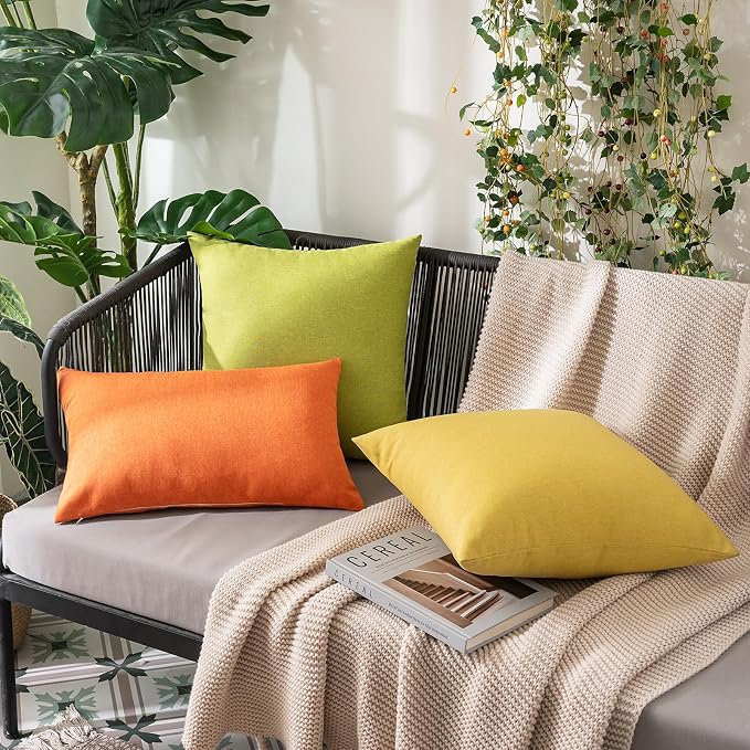 MIULEE Pack of 2 Decorative Outdoor Solid Waterproof Throw Pillow Covers Euro Sham Faux Linen Garden Farmhouse Cushion Cases for Summer Patio Tent Balcony Couch Sofa 26x26 Inch Bright Orange