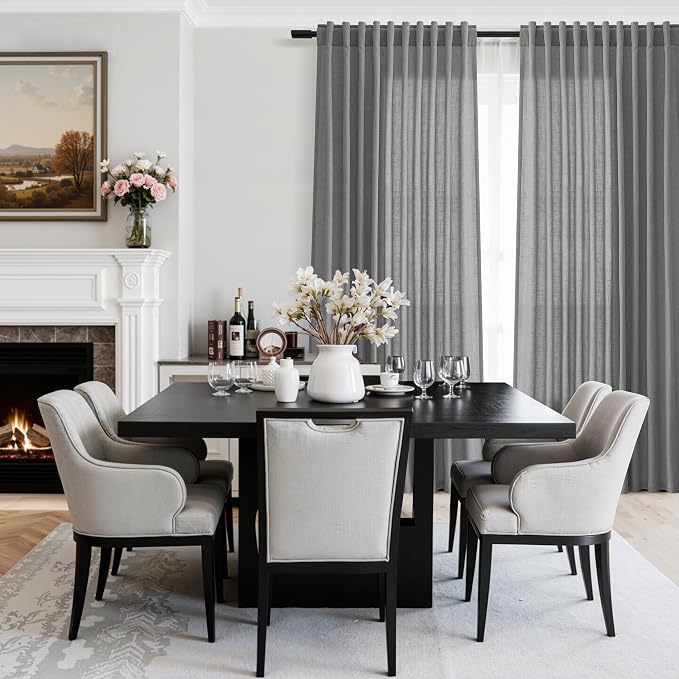 Aersas Extra Long Dark Grey Sheer Curtains 120 Inches 2 Panels for Living Room Bedroom Privacy Windows Treatment Light Filtering Sliding Glass Door Ceiling to Floor Curtain Farmhouse Neutral 52x120
