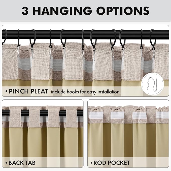 MIULEE 100% Blackout Linen Curtains for Bedroom, Beige Solid Luxury Decor Thermal Insulation Room Darkening Drapes for Living Room Back Tab Rod Pocket 42 x 63 Inches, 2 Panels