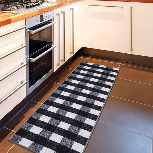 Ottomanson 20" x 53" Kitchen Runner Rug – Non Slip Stain Resistant Low Pile Kitchen Floor Mat for Sink, Laundry Room, Hallway & Bathroom, Checkered Black/White