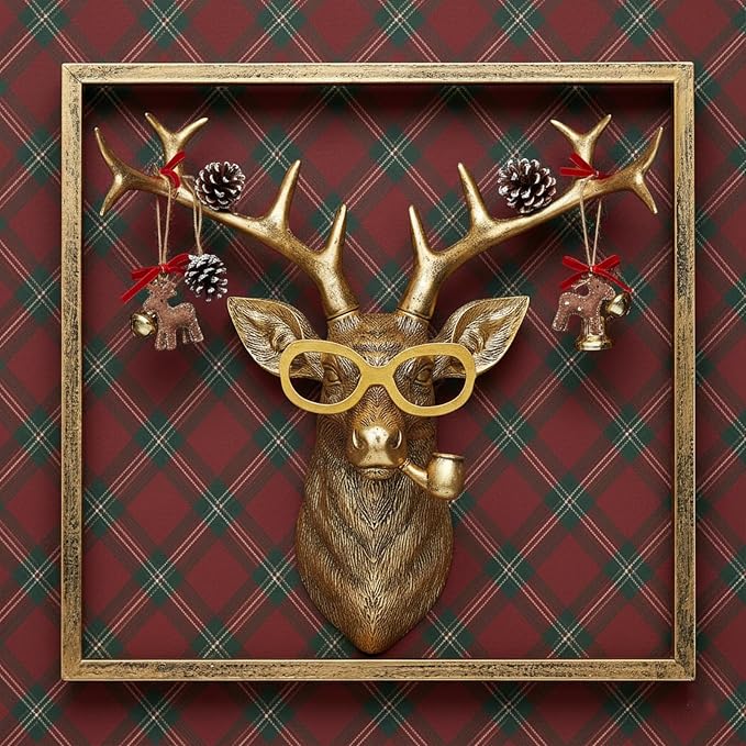 Newinhome Animal Heads Wall Decor (Includes Metal Frame) Resin Animals Sculptures Head Wall Hanging Decoration Gold vintage Wall Sculpture for Living Room Bedroom Office(Deer)