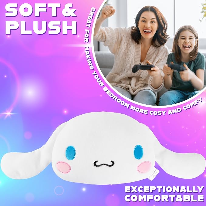 Hello Kitty Sanrio Plush Cushion Pillow, Plush Throw Pillow Fluffy Cushion Kawaii Decor Cinnamoroll Kuromi, Gifts for Teens, Women (White Cinnamoroll, L15.7 x W15.4)