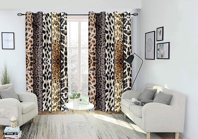 Wild Animal Print Curtain, Room Darkening Thermal Insulated Blackout Leopard Boa Window Drapes with Grommets for Living, Dining, Bedroom, Grey Leopard Print, 52"x 63", 2 Panels