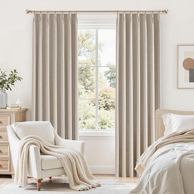 Blackout Curtains 84 Inch Long 2 Panels Set for Bedroom & Living Room, Linen Black Out Curtain Thermal Insulated Pinch Pleat Room Darkening Noise Reducing Drapes with Back Tab Hooks