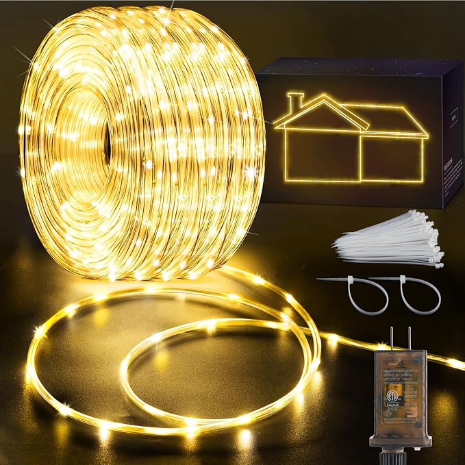 KNONEW 328FT 1000LED Rope Lights for Outside,Outdoor String Lights Waterproof 8 Modes Clear Tube Light for Indoor,Bedroom,Wedding,Garden,Patio,Christmas,Tree,Rv,Holiday Decoration(Warm White)