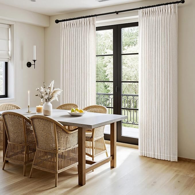MIULEE Pinch Pleated Thick Linen Curtains 112 Inches Length 2 Panels for Living Room Bedroom, Extra Long Pinch Pleat Drapes Back Tab Light Filtering Natural Foor to Ceiling Curtains with Hooks&Rings