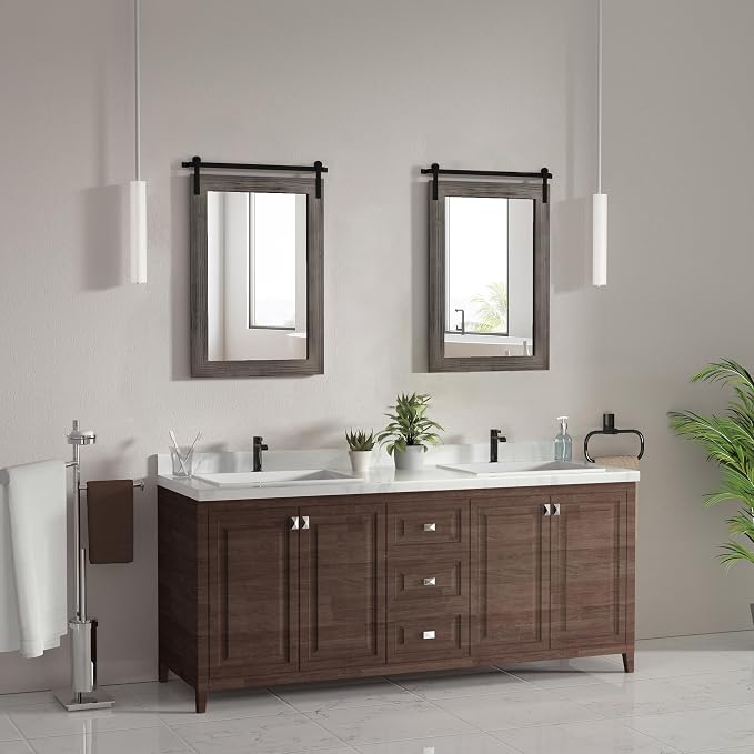 COGOOD Bathroom Mirrors for Over Sink - 22 x 30 Farmhouse Barn Door Wall Mirror for Bathroom, Living Room, Entryway Wall Decor Grey