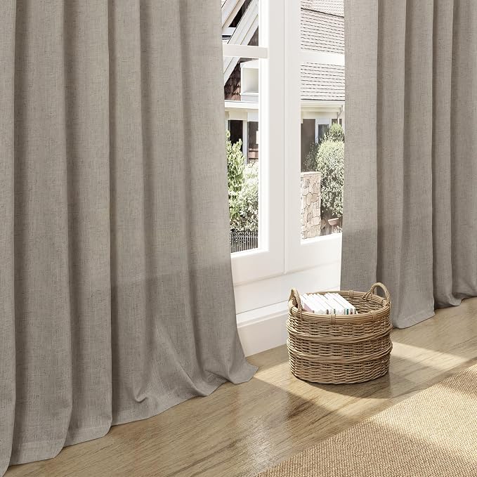 Nanspring Grey Beige Curtains for Living Room 120 Inches Long Linen Light Filtering Semi Sheer Curtain Back Tab Simple Modern Boho Long Floor to Ceiling High Window for Bedroom 52x120, 2 Panels