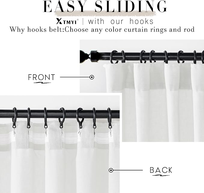 XTMYI 78 Inch Linen Sheer Curtains, White Closet Curtains for Bedroom Open Closet Door, Semi Sheer Privacy Linen Cotton Drapes for Living Room Dining Room, 40" W x 78" L 2 Panels Set