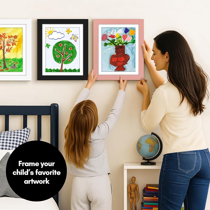 Americanflat Kids Artwork Frame Changeable (Peachy Pink) - Magnetic Door Holds 100 Art Pieces - 8.5x11 Letter Size Display with Mat or 10x12.5 Without Mat - My Mini Masterpiece