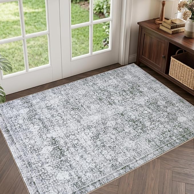 Sasttie 2x3 Rug, Ultra-Soft Washable Rug, Low Pile Foldable Thin Carpets with Non-Slip Backing, Skin-Friendly Stain Resistant Carpet for Living Room, Bedroom, Kitchen, Dorm, 2x3, Light Grey