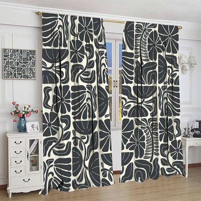 JESTRONRY Mid Century Boho Curtains, Modern Abstract Abstract Geometric Floral Pattern Print Blackout Window Door Curtains for Bedroom Living Room Home Decor 42x45in