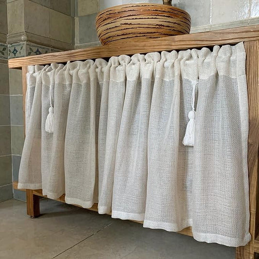 Kitchen Cafe Sheer Tiers Short Curtains,Linen Textured Semi Sheer Voile Drapes,Rod Pocket Curtain for Small Half Window Bathroom (Size : Height 75*Width 150cm)