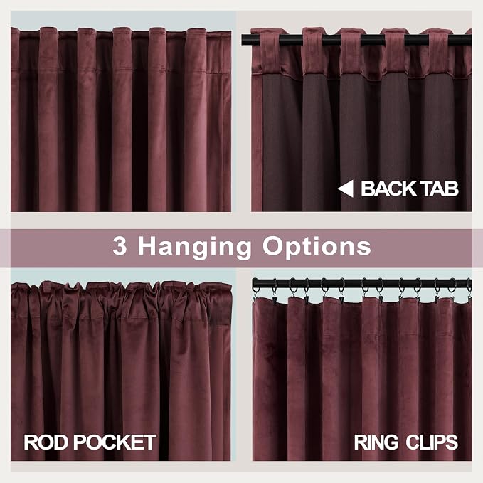 Room Darkening Luxurious Velvet Curtains Ruby Wine 108 Inches Long 2 Panel Noise Absorbing Thermal Insulating Drapes Feminine Curtains for Bedroom Holiday Party Backdrops Media Movie Theater Film Room
