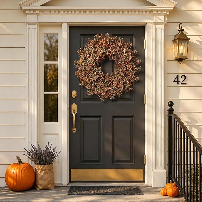 26" Artificial Fall Boxwood Wreath for Front Door Decor(Autumn Orange) | Large Wreath,Gradient Orange Leaves,Faux Aglaia Odorata Wreath,Window Wall Farmhouse Outdoor Decor for Harvest Thanksgiving