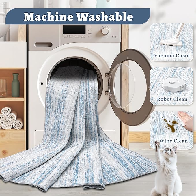 Area Rug 9x12 Living Room Rugs: Washable Modern Rug Large Non-Slip Soft Rugs Stain Resistant Printed Rug Indoor Carpet for Bedroom Kitchen Dining Room Nursery Playroom Home(Blue, 9'x12')