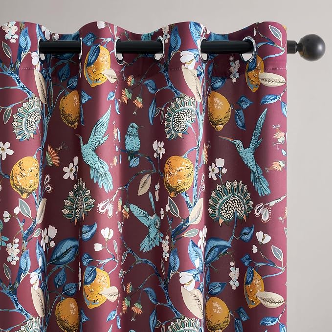 Topfinel Rust Floral Curtains 96 Inches Long 2 Panels Unique Beige Luxury Elegant Colorful Euro Flower Hummingbird Patterned Rustic Vintage Grommet Drapes for Classroom Room Office Closet