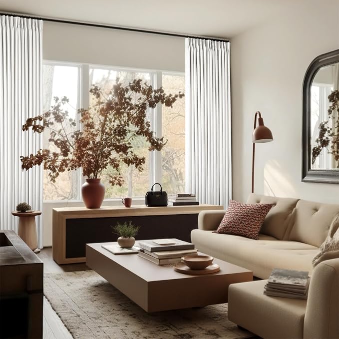 Linen Blackout Curtains 108 Inch Long 2 Panels Pinch Pleated with Hooks Rings Curtains Noise Reducing Heavy Drapes Ceiling Floor Back Tab Boho Flax Linen Drapes for Living Room Office Bedroom 40x108
