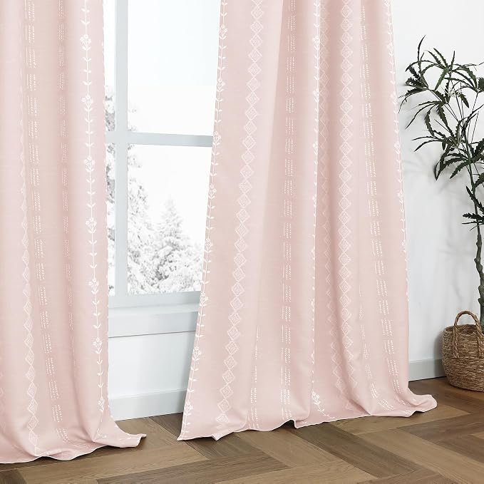 Lino Rosa Light Pink Striped Curtains for Girls Room, Semi Blackout Nursery Curtains Baby Girl, Short Boho Cute Curtains for Bedroom