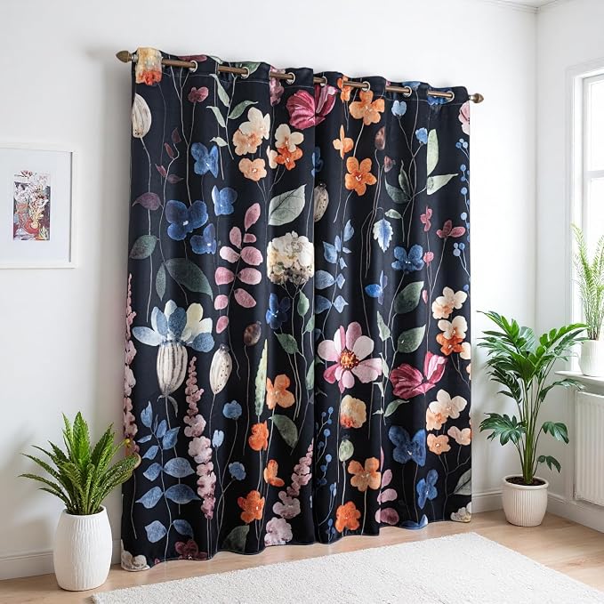 Floral Blackout Curtains 108 Inch Long 2 Panels Set Grommet Colorful Big Flower Patterned Thermal Insulated Black Out Room Darkening Thick Window Drapes for Bedroom Living Room 52 x 108 inch
