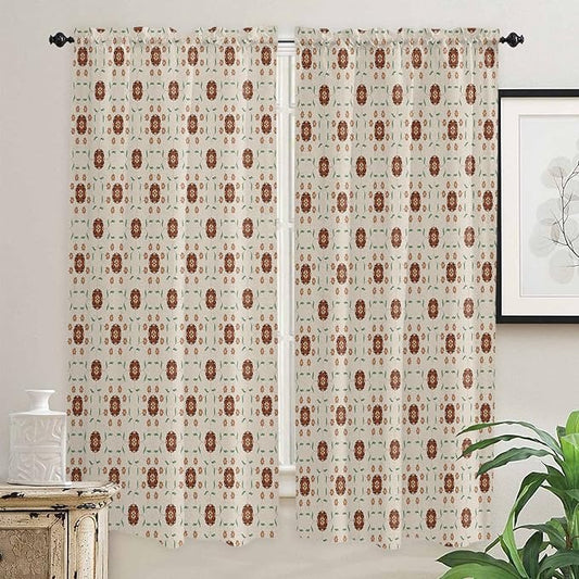 Kitchen Tier Curtains 72 inches Long, Vintage Flower Leaf Lines on Cotton Linen Window Curtains for Living Room Bath Cafe,Rod Pocket Light Filtering Drapes Short Half Window Treatment Tiers 2 Panels