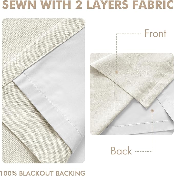 MIULEE Pinch Pleated Blackout Curtains Extra Wide 60 Inches, Natural Linen Blend for Sliding Doors, Memory Trained Thermal Insulated Drapes for Bedroom Living Room, 84 Inches Long, 2 Panels