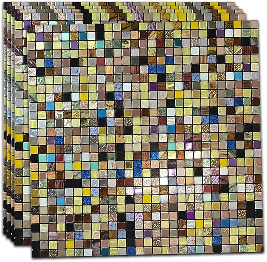 10 Sheets Peel and Stick Backsplash, Waterproof Mosaic Tile Self-Adhesive - Easy Cut to Size for Kitchen, Bathroom, Fireplace DIY Installation (10, Yellow)