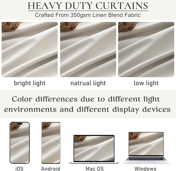 108 Inch Floor to Ceiling Blackout Curtains 70 Inches Wide for Sliding Glass Door,Luxury Pleated Cream Beige Linen Room Darkening Privacy for Wide Large Windows 66 to 120 Drapes(70"W x 108"L 2 Panels)