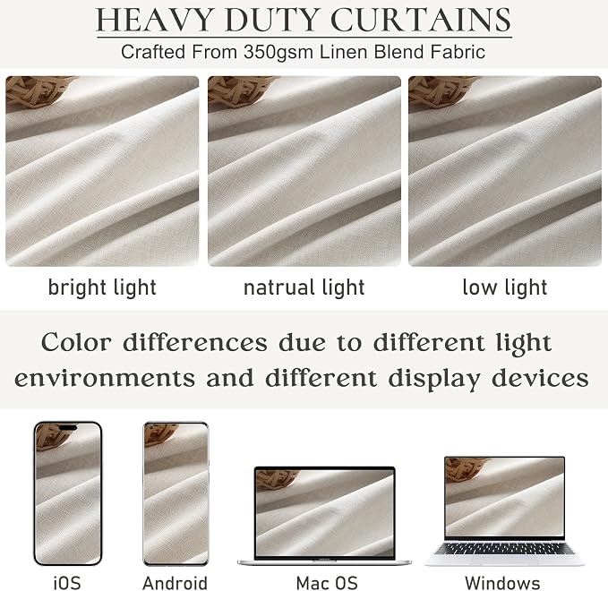 108 Inch Floor to Ceiling Blackout Curtains 70 Inches Wide for Sliding Glass Door,Luxury Pleated Cream Beige Linen Room Darkening Privacy for Wide Large Windows 66 to 120 Drapes(70"W x 108"L 2 Panels)