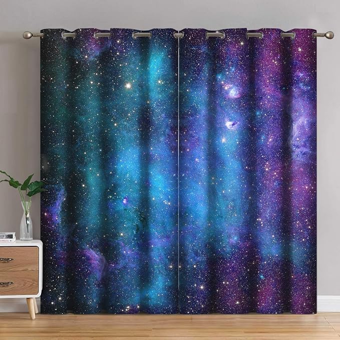 Jekeno Galaxy Blackout Curtains Outer Space Nebula Universe Starry Sky Stars Decor for Kids Boys Girls Bedroom Living Room Grommet Window Drapes 2 Panel Set, 42"x84"