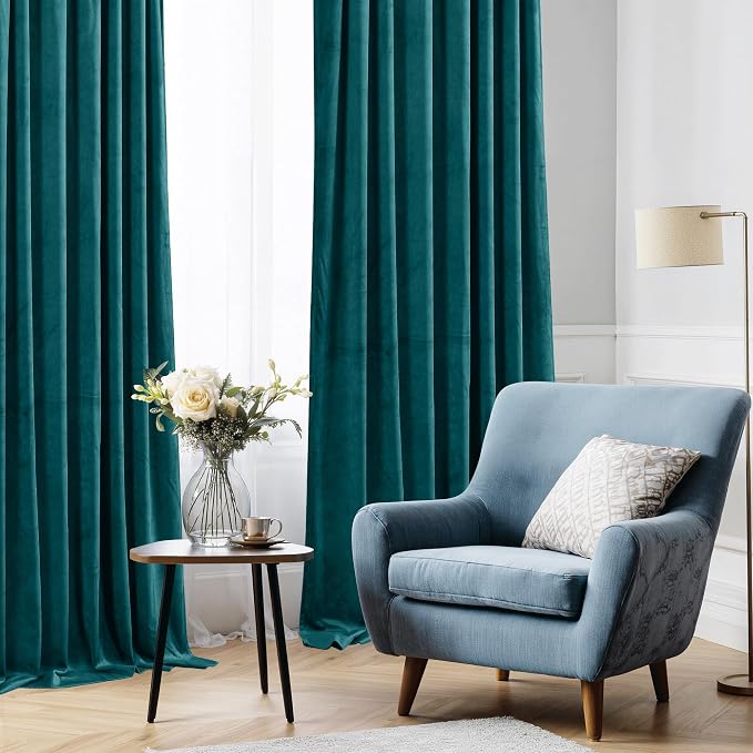 StangH Luxury Soft Velvet Teal Peacock Curtains 108 inches, 2 Panels | 300GSM Soft Heavy Velvet, Room Darkening&UV Protection, Thermal Insulated, Soundproof, Bedroom, Living Room