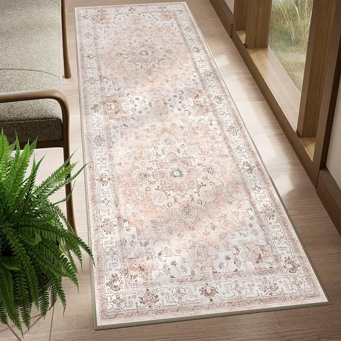 CAPALOCA Machine Washable Rugs Nursery Rug 2x10 Cute Girl Non Slip Low Pile Water Repellent Soft Print Pattern for Bedroom Indoor Decor Kids Playroom Pink