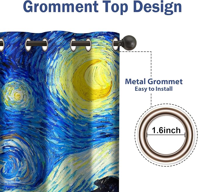 Jekeno Starry Night Blackout Curtains Art Decor for Home Bedroom Living Room Darkening Curtains Grommet Window Drapes 2 Panel Set, 52"x84"