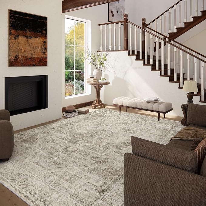 10x12 Area Rugs for Living Room: Bedroom Rug Boho Vintage Rugs Stain Resistant Non Slip Low Pile Soft Lightweight Carpet for Kitchen Dining Room Nursery Kids Room Farmhouse Home Office
