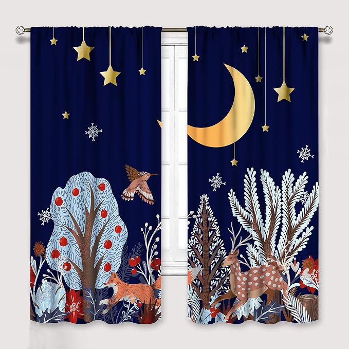 YCness Rustic Animal Curtains, Wild Forest Animal Bear Fox Deer Kids Window Treatments for Living Room Bedroom, Farmhouse Woodland Blackout Drapes 2 Panel Sets, 42x45 Inch, Style-6